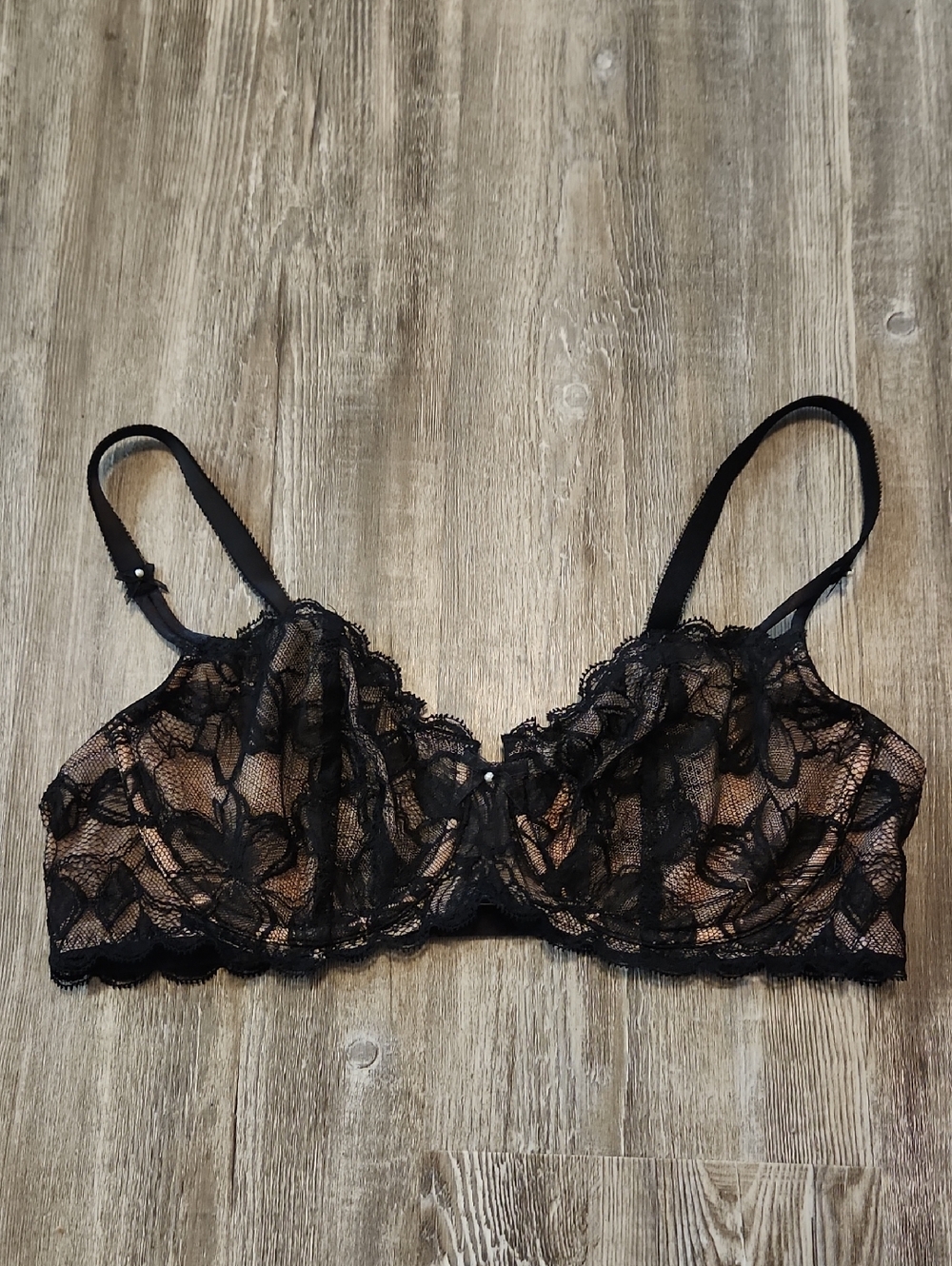 Victoria's Secret Black Lace Underwire Bra with Nude Lining